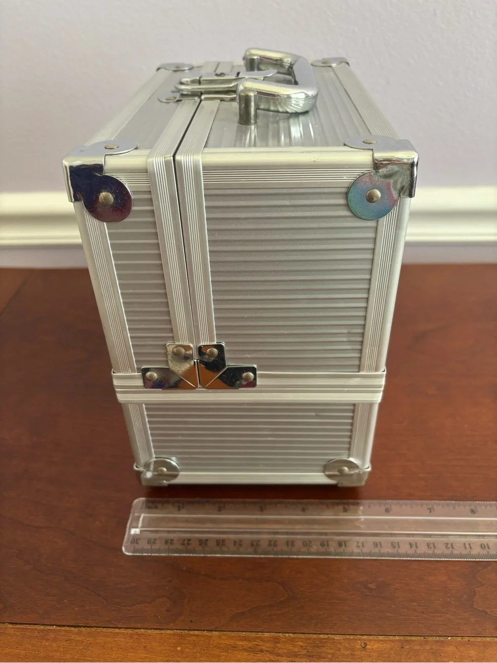 Caboodles Metal Makeup Train Case | Silver Aluminum | Multi‑Tier Organizer